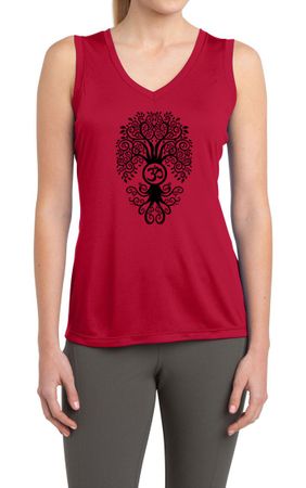 Ladies Yoga Shirt Black Bodhi Tree Sleeveless Moisture Wicking Tee