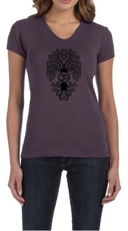 Ladies Yoga Shirt Black Bodhi Tree V-neck Tee T-Shirt