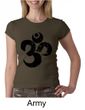Ladies Yoga Shirt Black Distressed OM Crewneck Tee T-Shirt