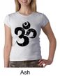 Ladies Yoga Shirt Black Distressed OM Crewneck Tee T-Shirt
