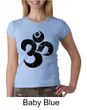 Ladies Yoga Shirt Black Distressed OM Crewneck Tee T-Shirt