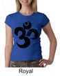 Ladies Yoga Shirt Black Distressed OM Crewneck Tee T-Shirt