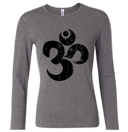 Ladies Yoga Shirt Black Distressed OM Long Sleeve Tee T-Shirt