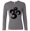 Ladies Yoga Shirt Black Distressed OM Long Sleeve Tee T-Shirt