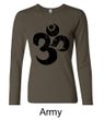 Ladies Yoga Shirt Black Distressed OM Long Sleeve Tee T-Shirt