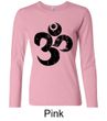 Ladies Yoga Shirt Black Distressed OM Long Sleeve Tee T-Shirt