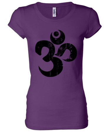 Ladies Yoga Shirt Black Distressed OM Longer Length Tee T-Shirt