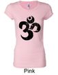 Ladies Yoga Shirt Black Distressed OM Longer Length Tee T-Shirt