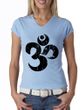 Ladies Yoga Shirt Black Distressed OM V-neck Tee T-Shirt