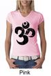 Ladies Yoga Shirt Black Distressed OM V-neck Tee T-Shirt