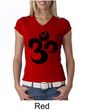 Ladies Yoga Shirt Black Distressed OM V-neck Tee T-Shirt