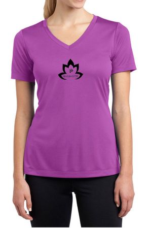 Ladies Yoga Shirt Black Namaste Lotus Moisture Wicking V-neck Tee