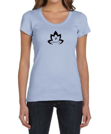 Ladies Yoga Shirt Black Namaste Lotus Scoop Neck Tee T-Shirt
