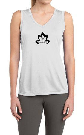Ladies Yoga Shirt Black Namaste Lotus Sleeveless Moisture Wicking Tee