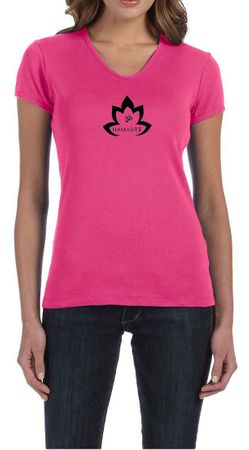 Ladies Yoga Shirt Black Namaste Lotus V-neck Tee T-Shirt
