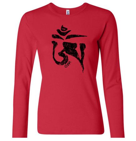 Ladies Yoga Shirt Black Tibetan Om Long Sleeve Tee T-shirt