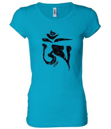 Ladies Yoga Shirt Black Tibetan Om Longer Length Tee T-shirt