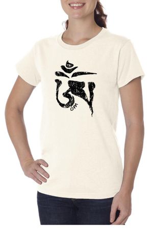 Ladies Yoga Shirt Black Tibetan Om Organic Tee T-shirt