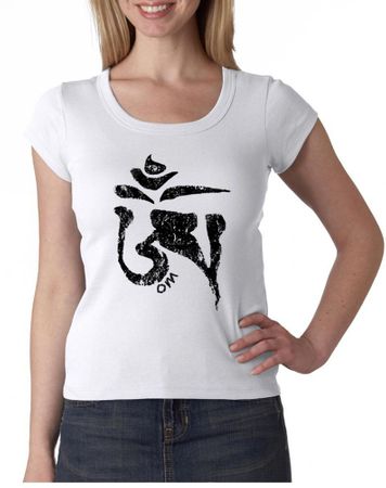 Ladies Yoga Shirt Black Tibetan Om Scoop Neck Tee T-shirt