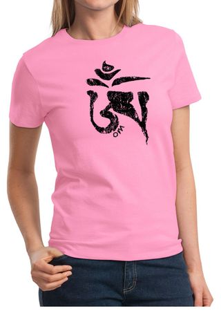 Ladies Yoga Shirt Black Tibetan Om Tee T-shirt