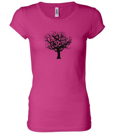 Ladies Yoga Shirt Black Tree of Life Longer Length Tee T-shirt