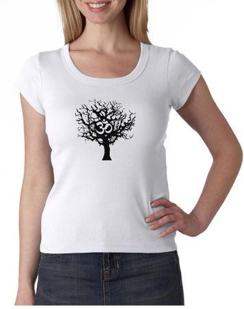 Ladies Yoga Shirt Black Tree of Life Scoop Neck T-shirt