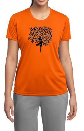 Ladies Yoga Shirt Black Tree Pose Moisture Wicking Tee T-Shirt