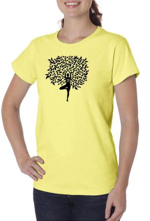 Ladies Yoga Shirt Black Tree Pose Organic Tee T-Shirt
