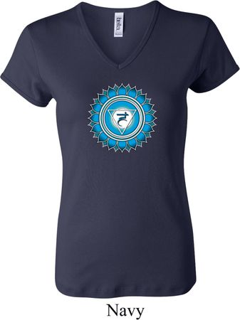 Ladies Yoga Shirt Blue Vishuddha V-neck Tee T-Shirt