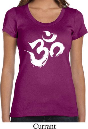 Ladies Yoga Shirt Brushstroke Aum Scoop Neck Tee T-Shirt