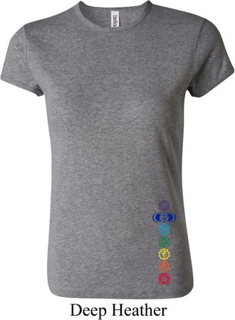 Ladies Yoga Shirt Colored Chakras Bottom Print Crewneck Tee T-Shirt