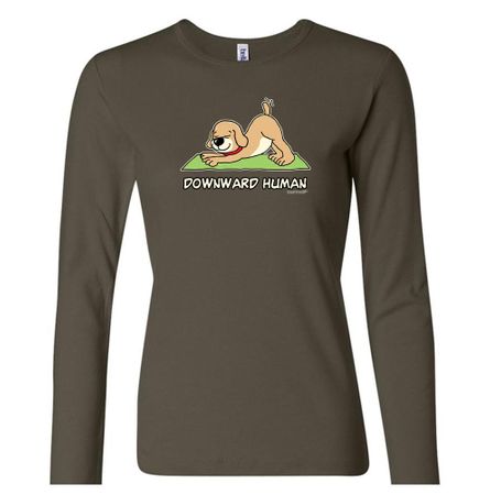 Ladies Yoga Shirt Downward Human Long Sleeve Tee T-Shirt