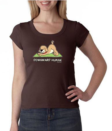 Ladies Yoga Shirt Downward Human Scoop Neck Tee T-Shirt