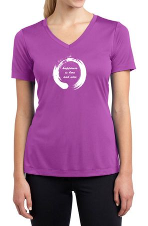 Ladies Yoga Shirt Enso Happiness Moisture Wicking V-neck Tee T-Shirt