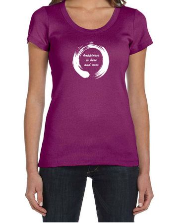 Ladies Yoga Shirt Enso Happiness Scoop Neck Tee T-Shirt