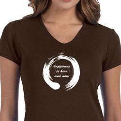 Ladies Yoga Shirt Enso Happiness V-neck Tee T-Shirt