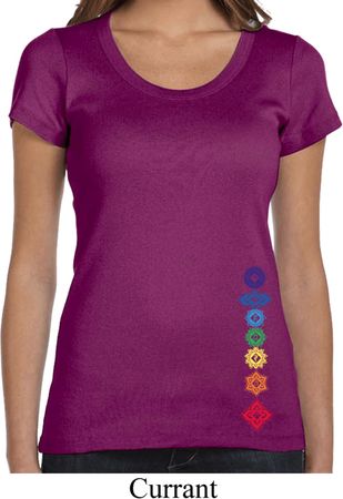 Ladies Yoga Shirt Floral Chakras Bottom Print Scoop Neck Tee T-Shirt