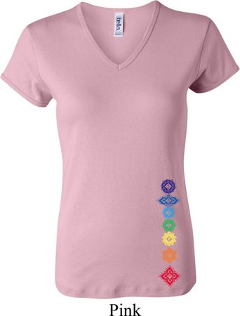 Ladies Yoga Shirt Floral Chakras Bottom Print V-neck Tee T-Shirt
