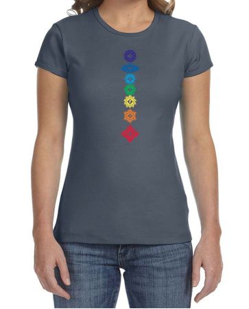 Ladies Yoga Shirt Floral Chakras Crewneck Tee T-Shirt