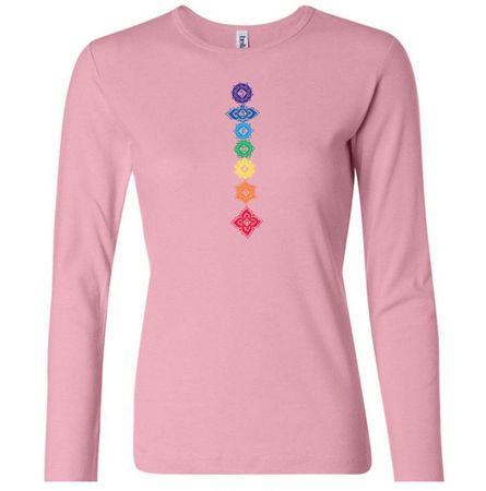 Ladies Yoga Shirt Floral Chakras Long Sleeve Tee T-Shirt