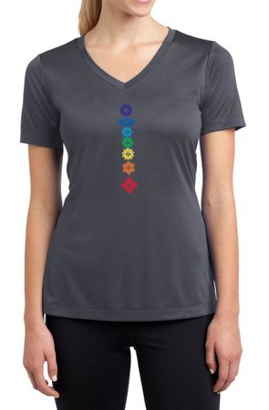 Ladies Yoga Shirt Floral Chakras Moisture Wicking V-neck Tee T-Shirt