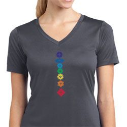 Ladies Yoga Shirt Floral Chakras Moisture Wicking V-neck Tee T-Shirt