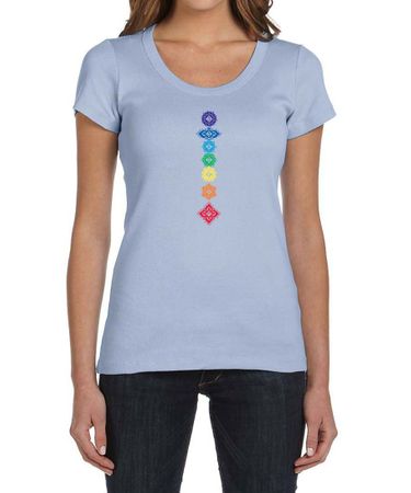 Ladies Yoga Shirt Floral Chakras Scoop Neck Tee T-Shirt