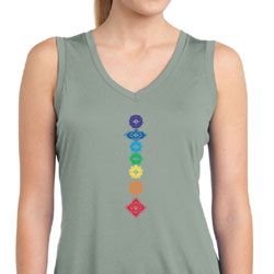 Ladies Yoga Shirt Floral Chakras Sleeveless Moisture Wicking Tee