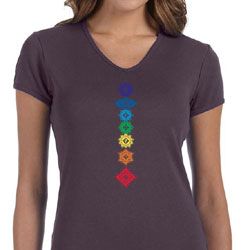 Ladies Yoga Shirt Floral Chakras V-neck Tee T-Shirt
