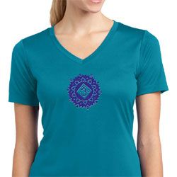 Ladies Yoga Shirt Floral Sahasrara Moisture Wicking V-neck Tee T-Shirt