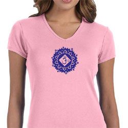 Ladies Yoga Shirt Floral Sahasrara V-neck Tee T-Shirt
