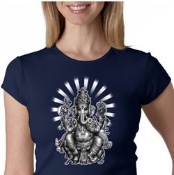 Ladies Yoga Shirt Ganesha Crewneck Tee T-shirt