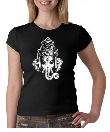 Ladies Yoga Shirt Ganesha Head Crewneck Tee T-Shirt