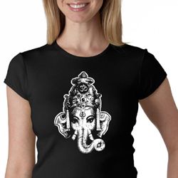 Ladies Yoga Shirt Ganesha Head Crewneck Tee T-Shirt